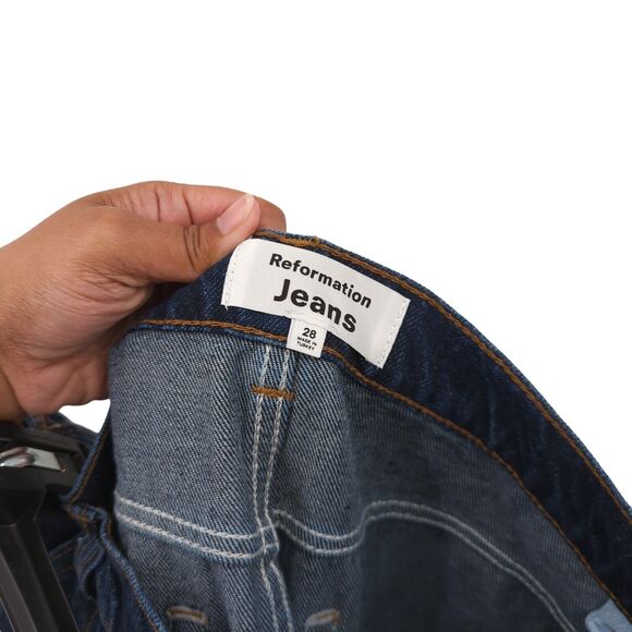 REFORMATION Women 28 Miami Pleated Trouser Jeans Tatum Blue Denim Wide Leg FLAW - Picture 5 of 9